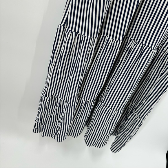 Boden Elara Tiered Jersey Striped‎ Midi Dress Navy Blue Size 14 V-Neck Stretch - Picture 6 of 14